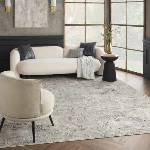 8' X 10' Ivory Gray and Brown Abstract Non Skid Area Rug