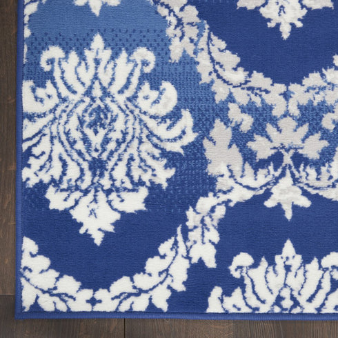 8' X 10' Blue and Ivory Damask Distressed Non Skid Area Rug