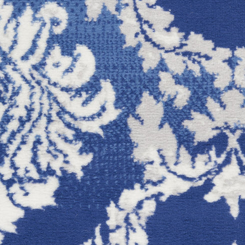 8' X 10' Blue and Ivory Damask Distressed Non Skid Area Rug