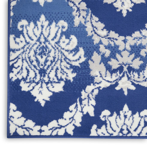8' X 10' Blue and Ivory Damask Distressed Non Skid Area Rug