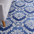 8' X 10' Blue and Ivory Damask Distressed Non Skid Area Rug