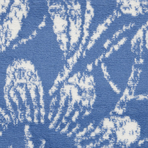 8' Ivory and Blue Floral Distressed Non Skid Runner Rug
