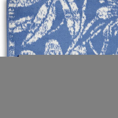 8' Ivory and Blue Floral Distressed Non Skid Runner Rug