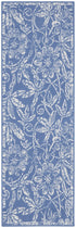 8' Ivory and Blue Floral Distressed Non Skid Runner Rug