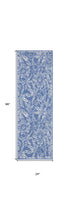 8' Ivory and Blue Floral Distressed Non Skid Runner Rug
