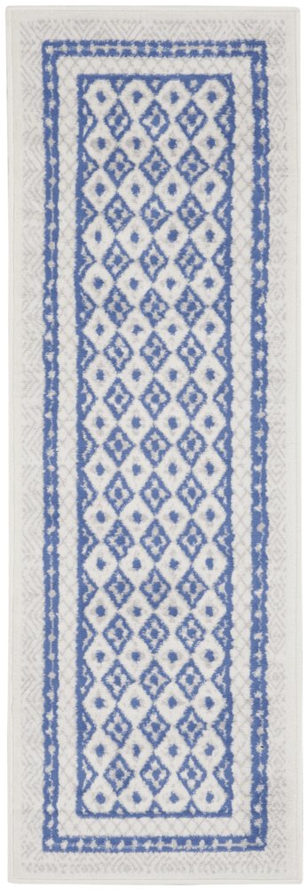 8' X 12' Ivory and Blue Geometric Distressed Non Skid Area Rug