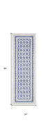 8' X 12' Ivory and Blue Geometric Distressed Non Skid Area Rug