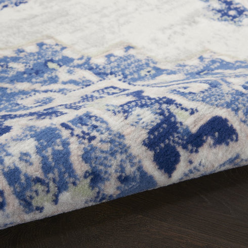 8' Ivory and Blue Floral Round Rug