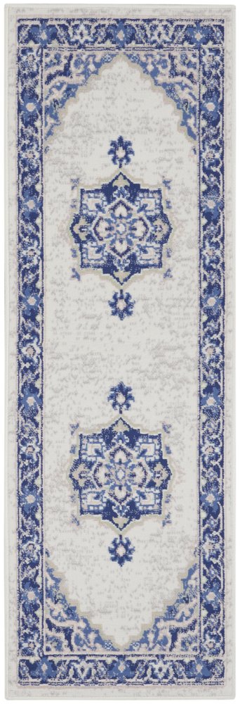 8' Ivory and Blue Floral Round Rug