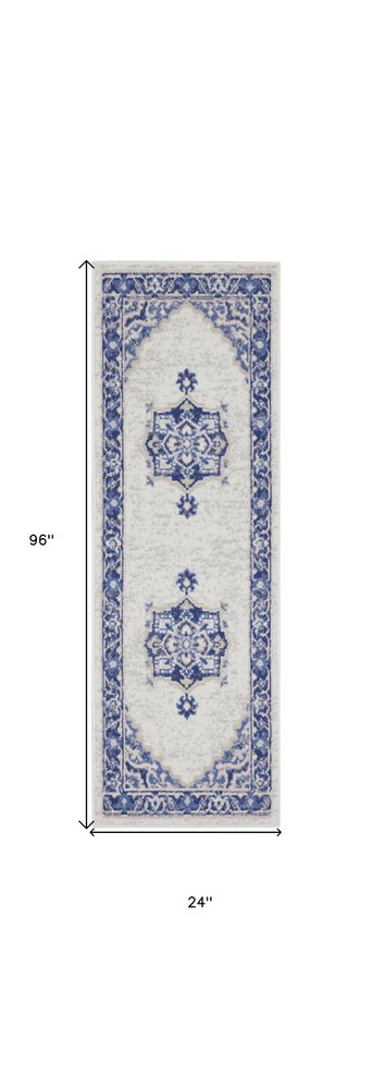 8' Ivory and Blue Floral Round Rug
