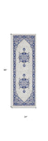 8' Ivory and Blue Floral Round Rug