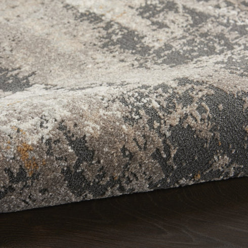 8' Cream Black and Gray Abstract Runner Rug