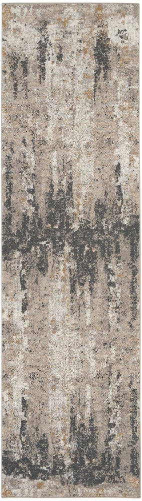 8' Cream Black and Gray Abstract Runner Rug