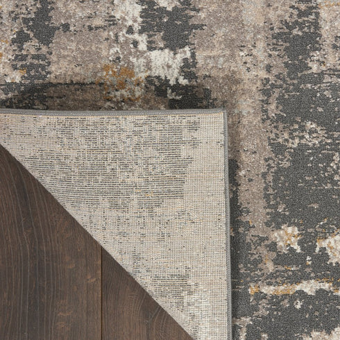 8' Cream Black and Gray Abstract Runner Rug