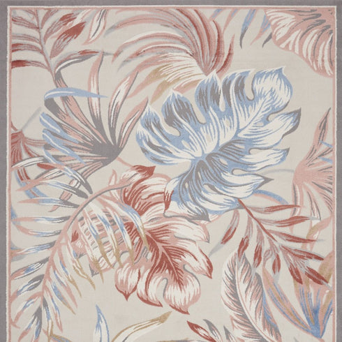 8' X 10' Ivory Blue And Gray Tropical Floral Area Rug