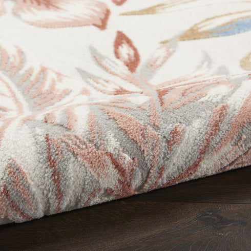 8' X 10' Ivory Blue And Gray Tropical Floral Area Rug
