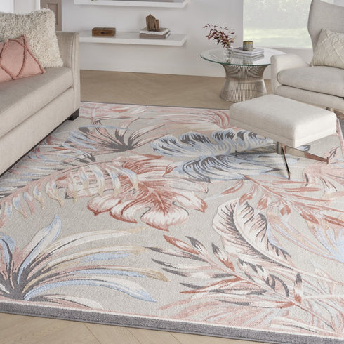 8' X 10' Ivory Blue And Gray Tropical Floral Area Rug