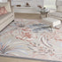 8' X 10' Ivory Blue And Gray Tropical Floral Area Rug