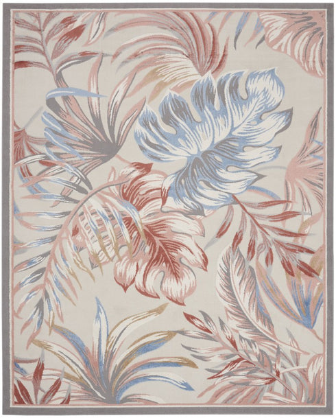 8' X 10' Ivory Blue And Gray Tropical Floral Area Rug
