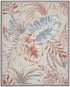8' X 10' Ivory Blue And Gray Tropical Floral Area Rug