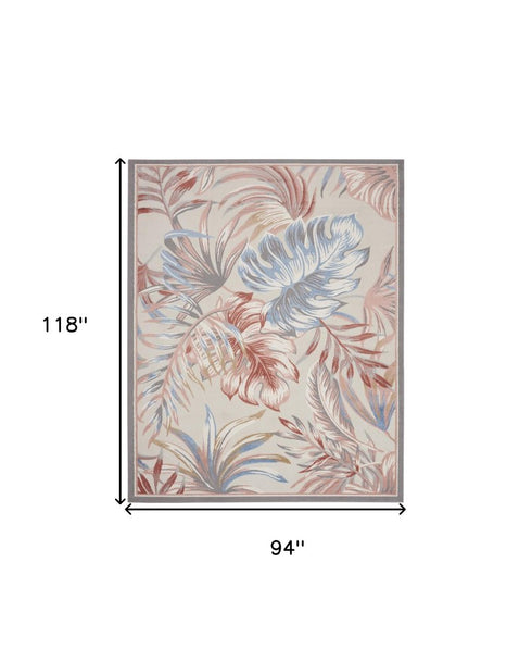 8' X 10' Ivory Blue And Gray Tropical Floral Area Rug