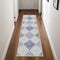 8' Beige Blue and Gray Geometric Distressed Non Skid Runner Rug