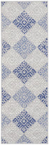 8' Beige Blue and Gray Geometric Distressed Non Skid Runner Rug