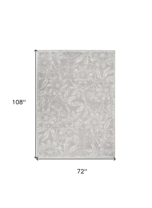 6' X 9' Gray Floral Distressed Area Rug