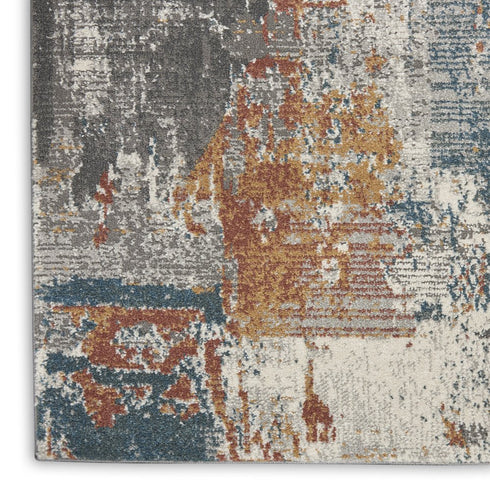 8' Ivory Blue And Gray Abstract Runner Rug