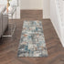 8' Ivory Blue And Gray Abstract Runner Rug