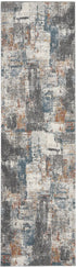 8' Ivory Blue And Gray Abstract Runner Rug