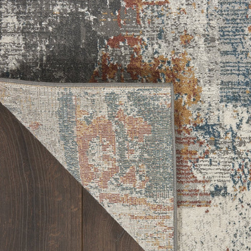 8' Ivory Blue And Gray Abstract Runner Rug