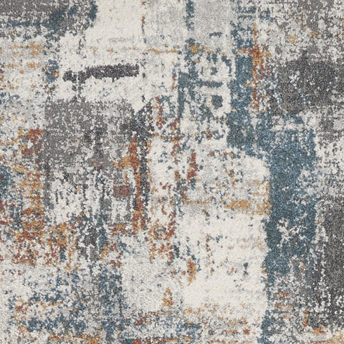 8' Ivory Blue And Gray Abstract Runner Rug