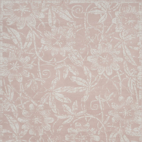 7' X 10' Pink And Ivory Tropical Floral Distressed Area Rug