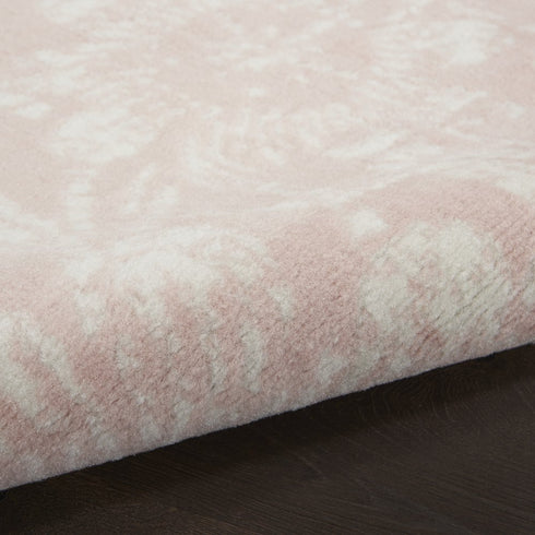 7' X 10' Pink And Ivory Tropical Floral Distressed Area Rug