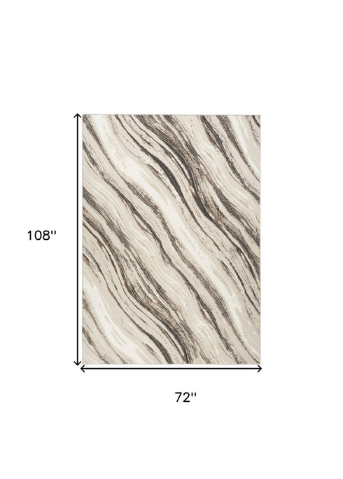 9' X 12' Beige Black and Gray Abstract Non Skid Area Rug