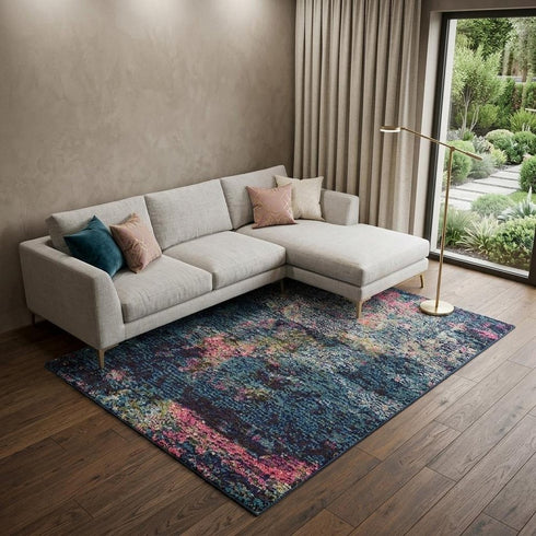 9' X 12' Blue and Yellow Abstract Power Loom Area Rug