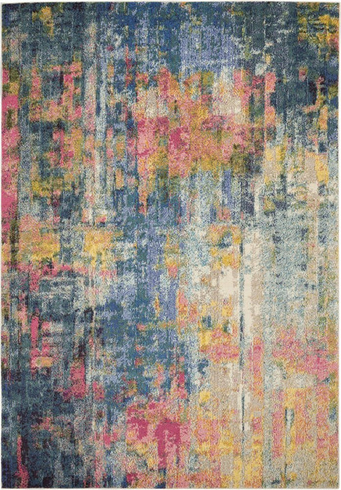 9' X 12' Blue and Yellow Abstract Power Loom Area Rug
