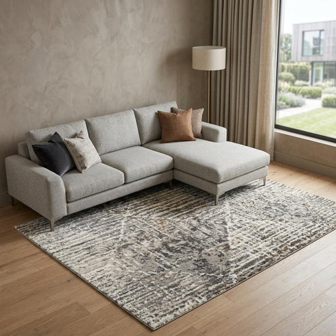 8' X 10' Ivory and Black Geometric Non Skid Area Rug