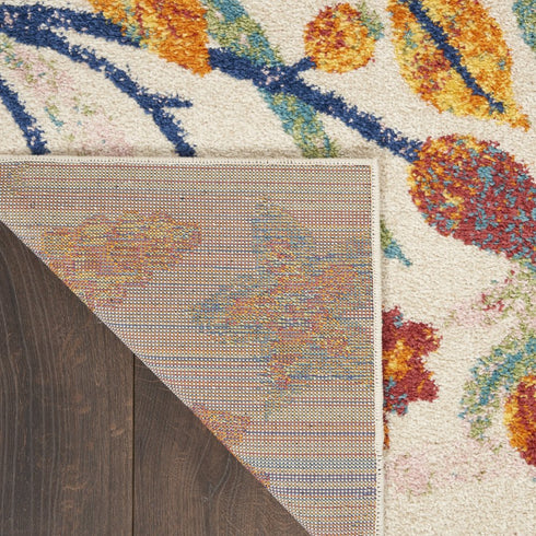 9' X 12' Cream Floral Power Loom Area Rug