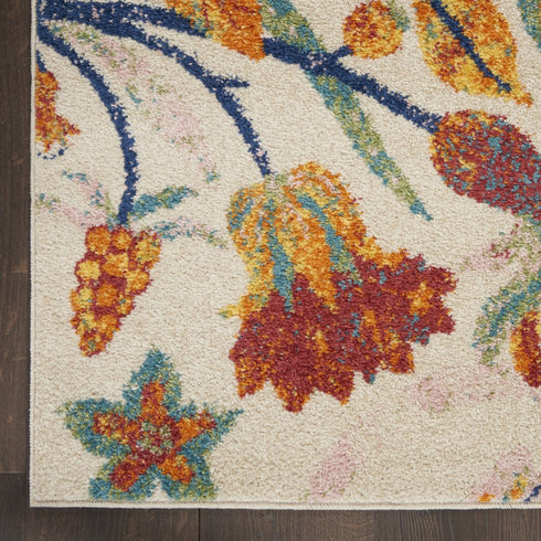 9' X 12' Cream Floral Power Loom Area Rug