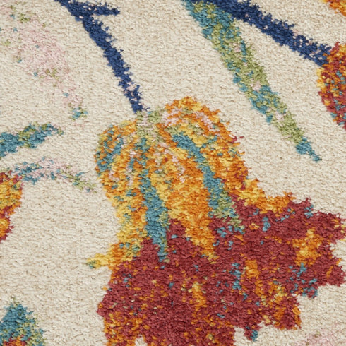 9' X 12' Cream Floral Power Loom Area Rug