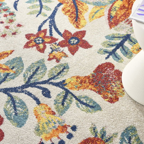 9' X 12' Cream Floral Power Loom Area Rug