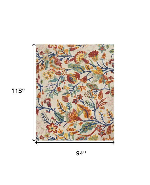 9' X 12' Cream Floral Power Loom Area Rug