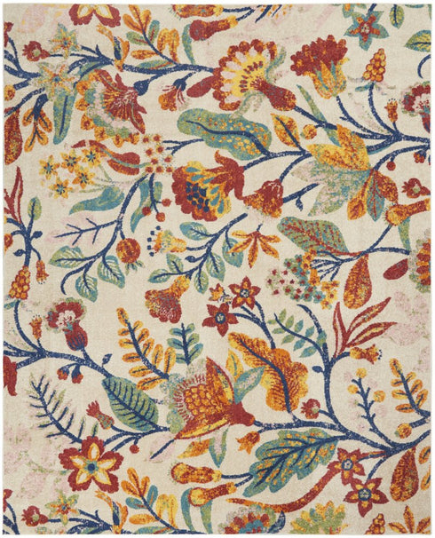 9' X 12' Cream Floral Power Loom Area Rug
