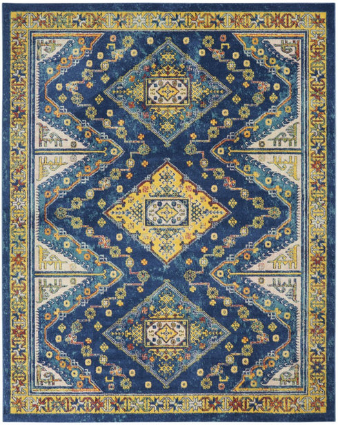 8' X 10' Blue and Yellow Oriental Power Loom Area Rug