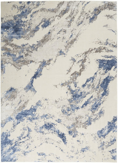 8' X 11' Ivory Blue And Gray Abstract Non Skid Area Rug