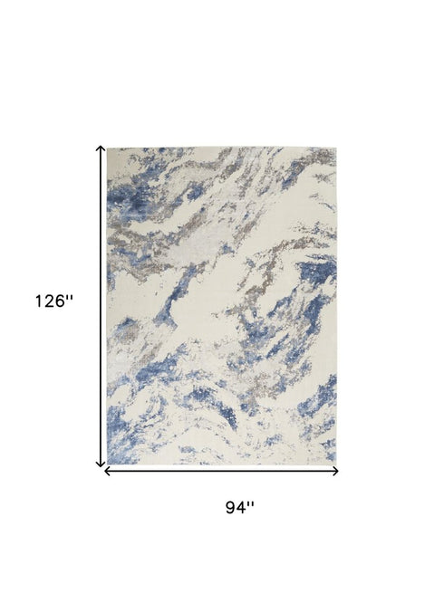 8' X 11' Ivory Blue And Gray Abstract Non Skid Area Rug