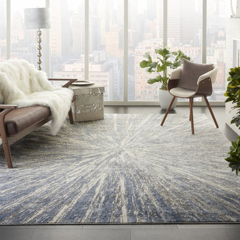 8' X 11' Cream Gray And Blue Abstract Non Skid Area Rug