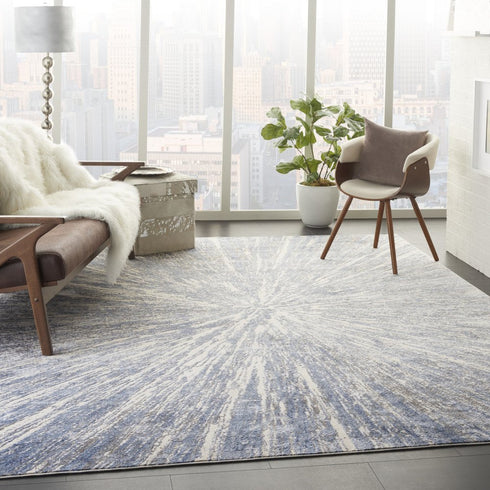 8' X 11' Cream Gray And Blue Abstract Non Skid Area Rug